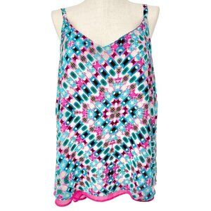 Torrid Tank Top Womens Size 3X Geometric Multicolor Print Solid Pink Underlayer